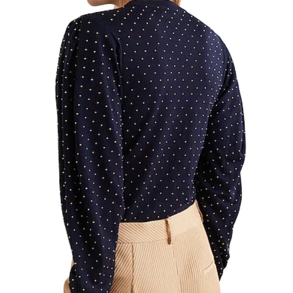 NWT Michael Kors Collection Sweater 100% Merino Wool Midnight Blue Metal Polka L - Picture 3 of 11